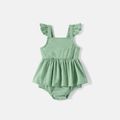 Family Matching Green Halter Neck Sleeveless Drawstring Dresses and Striped Splicing Short-sleeve T-shirts Sets Green image 5