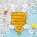 Baby Girl Contrast Ruffle Trim Spliced Textured One-piece Swimsuit Yellow image 1
