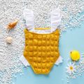 Baby Girl Contrast Ruffle Trim Spliced Textured One-piece Swimsuit Yellow image 2
