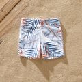 Family Matching Solid & Leaf-print Halter Neck One-piece Swimsuit or Swim Trunks Shorts Blue image 3