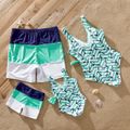 Family Matching Allover Anchor Print Colorblock Self Tie One-piece Swimsuit or Swim Trunks Shorts Mintblue image 2