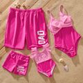 Family Matching Colorblock Spliced One-piece Swimsuit or Letter Print Swim Trunks Shorts PINK-1 image 1