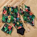 Family Matching Allover Plant Print Lace Up One-piece Swimsuit or Swim Trunks Shorts Colorful image 1