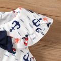 Toddler Girl Sailboat Print Bow Decor Ruffle Collar Sleeveless Dress BLUE WHITE image 5