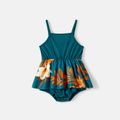 Family Matching Allover Floral Print Drawstring Ruched Bodycon Cami Dresses and Short-sleeve Spliced T-shirts Sets Green image 4