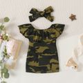 2pcs Baby Girl 95% Cotton Camouflage Print Ruffle Collar Sleeveless Dress & Headband Set Camouflage image 1