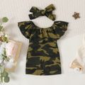 2pcs Baby Girl 95% Cotton Camouflage Print Ruffle Collar Sleeveless Dress & Headband Set Camouflage image 2