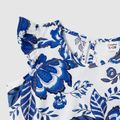 Family Matching Allover Floral Print V Neck Flutter-sleeve Dresses and Short-sleeve Striped T-shirts Sets Blue image 3
