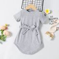 Toddler Girl Basic Solid Belted Short-sleeve Dress Grey image 1