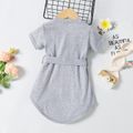 Toddler Girl Basic Solid Belted Short-sleeve Dress Grey image 2