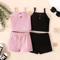2pcs Toddler Girl Solid Ribbed Camisole and Shorts Set Pink image 2