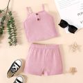 2pcs Toddler Girl Solid Ribbed Camisole and Shorts Set Pink image 1