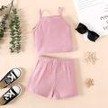 2pcs Toddler Girl Solid Ribbed Camisole and Shorts Set Pink image 3