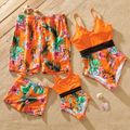 Family Matching Floral Print Orange One-piece Swimsuit and Swim Trunks Orange color image 1