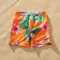 Family Matching Floral Print Orange One-piece Swimsuit and Swim Trunks Orange color image 2