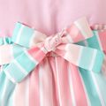 2pcs Baby Girl Solid 95% Cotton Flutter-sleeve Tee and Striped Belted Shorts Set Pink image 5