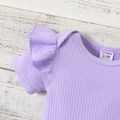3pcs Baby Girl Ribbed Romper & Belted Shorts & Headband Set Purple image 3