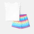 Disney Toddler/Kid Girl 2pcs Naia™ Character Print Flutter-sleeve Tee and Colorful Stripe Shorts Set Colorful image 3