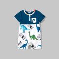 Family Matching Dinosaur Print Tank Dresses and Short-sleeve T-shirts Sets Turquoise image 2