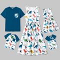 Family Matching Dinosaur Print Tank Dresses and Short-sleeve T-shirts Sets Turquoise image 1