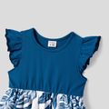 Family Matching Plant Print Splice Belted Tank Dresses and Color Block Short-sleeve T-shirts Sets Blue image 4