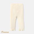 Baby Girl Knit Flower Detail Solid Cotton Ribbed Leggings Creamcolored image 2
