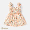 Baby Girl 100% Cotton Solid or Striped/Floral-print Flutter-sleeve Button Front Dress Colorful image 3