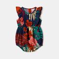 Family Matching Plant Floral Print Slip Dresses and Short-sleeve T-shirts Sets Deep Blue image 2