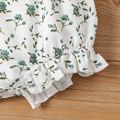 2pcs Baby Girl Ruffle Ribbed Allover Floral Print Puff-sleeve Romper and Headband Set Green image 4