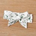 2pcs Baby Girl Ruffle Ribbed Allover Floral Print Puff-sleeve Romper and Headband Set Green image 5
