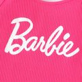 Barbie Toddler/Kid Girl 2pcs Letter Print Polka Dots Mesh Sleeve Ribbed Top and Belted Shorts Set Hot Pink image 4