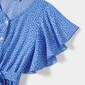Family Matching Dots Pattern Belted Ruffle-sleeve Dresses and Colorblock T-shirts Sets Blue image 3