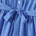 Family Matching Dots Pattern Belted Ruffle-sleeve Dresses and Colorblock T-shirts Sets Blue image 4
