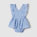 Family Matching Allover Floral Print Ruffle-sleeve Dresses and Striped Colorblock T-shirts Sets Blue image 2