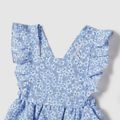Family Matching Allover Floral Print Ruffle-sleeve Dresses and Striped Colorblock T-shirts Sets Blue image 4