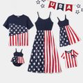 Independence Day Family Matching Stars & Striped Print Spliced Cami Dresses and Short-sleeve T-shirts Sets ColorBlock image 1