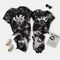 Family Matching Smiley & Letter Print Tie Dye Short-sleeve Cotton Tee BlackandWhite image 1