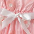 Kid Girl Floral Embroidered Short-sleeve Belted Mesh Dress Pink image 5