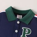 Baby Boy Letter Embroidered Contrast Polo Collar Short-sleeve Romper ColorBlock image 3