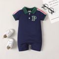 Baby Boy Letter Embroidered Contrast Polo Collar Short-sleeve Romper ColorBlock image 1