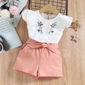 2-piece Baby / Toddler Girl Pretty Floral Embroidery Top and Solid Shorts Sets Pink image 1