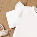 2pcs Toddler Girl Ruffled Short-sleeve Top and Unicorn Embroidered Overall Dress  Set  Pink image 5