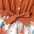 大童 女 喇叭袖 植物花卉 連衣裙 黃褐色 image 2