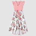 Family Matching Colorblock Short-sleeve Tee and Floral Print Front Buttons Flutter-sleeve Belted Dress Sets
 Light Pink image 2