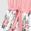 Family Matching Colorblock Short-sleeve Tee and Floral Print Front Buttons Flutter-sleeve Belted Dress Sets
 Light Pink image 4