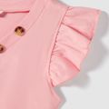 Family Matching Colorblock Short-sleeve Tee and Floral Print Front Buttons Flutter-sleeve Belted Dress Sets
 Light Pink image 3