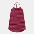 Striped Sleeveless Matching Red Midi Sling Plus Size Dresses Red/White