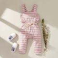 Stripe Print Ruffle Decor Sleeveless Baby Jumpsuit Rosy image 1