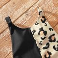 Kids Girl Leopard Splice Strappy Swimwear Black