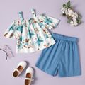 Pretty Kid Girl 2-piece Short-sleeve Floral Print Shorts Suits Blue